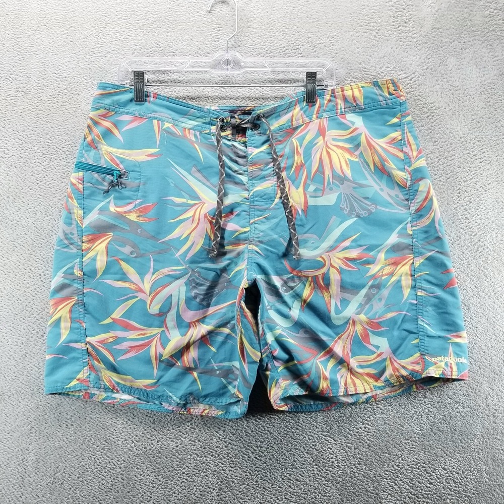 Patagonia‎ Swim Trunks Mens 36 Blue 8" Board Shorts Hawaiian Drawstring Pocket